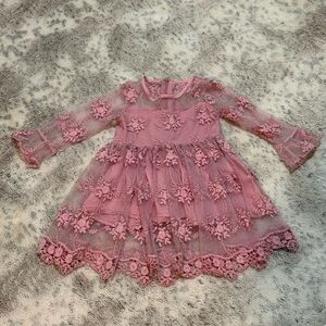 NJXD Pink Lace Floral Dress